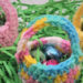Three Mini Crochet Easter Baskets filled with candy