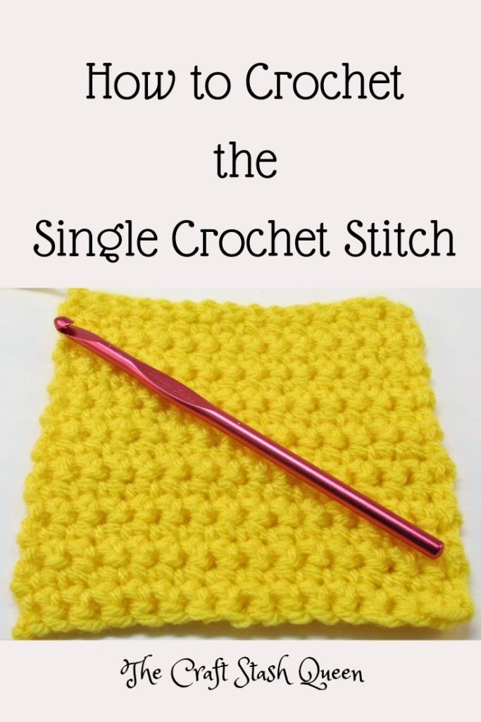 How to crochet the single crochet stitch.  Yellow single crochet swatch.  Red crochet hook.