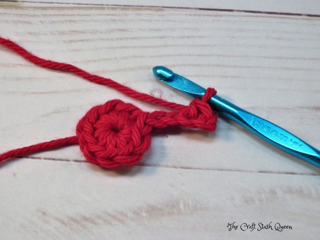 One single crochet in second chain from hook.